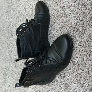 Women's black booties with ties